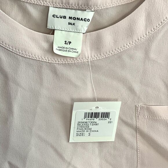 Club Monaco Relaxed Silk T-Shirt Chemise Pink Rose Small NWT - Picture 5 of 6